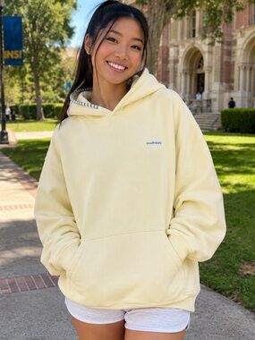 Madhappy Shrunken Pullover Sweater Hoodie Pastel Yellow Cotton Sweatshirt Top L
